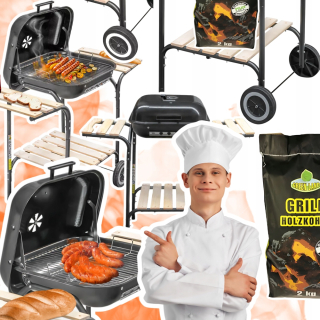 Gril na drevené uhlie s krytom, bočné stolíky, SILNÝ, trvanlivý, 2KG DREVNÉ UHLIE
